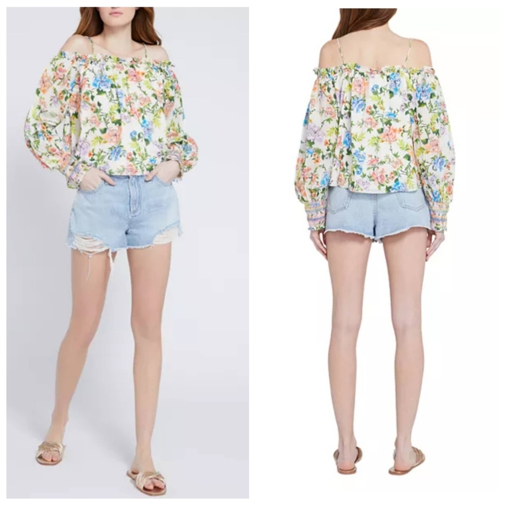 Alice + olivia tereza flora print off shoulder top Size Small - Picture 5 of 15